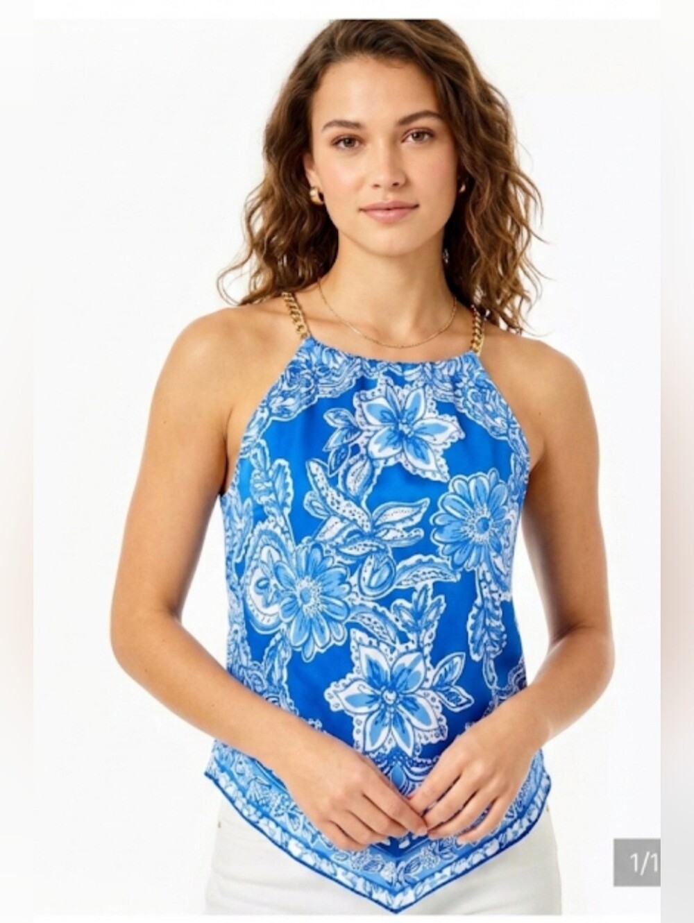 Lilly Pulitzer Blue and White Asymmetrical Tank Top